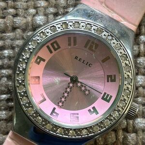 Trendy Vintage Relic Watch Pink Band Sparkle Bezel